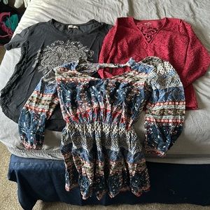 Hollister women size XS bundle, black side lace T-shirt with red lace up & dress